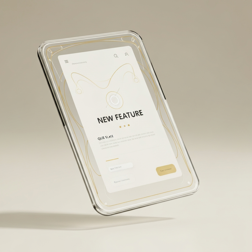 Floating smartphone showing a new feature interface